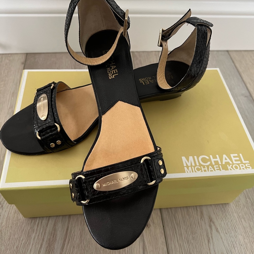 Michael Kors black flats with gold hardware